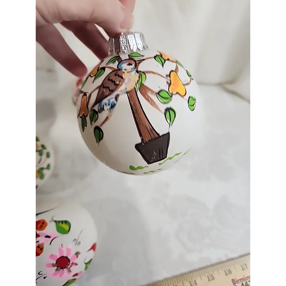Vintage Hand Painted Floral Bird Glass Ornaments - Picture 9 of 14